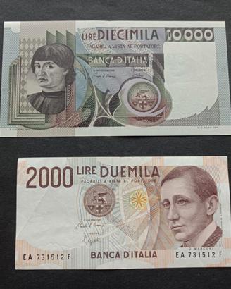 Lotto 2 Banconote Lire Italiane (10.000 e 2.000)