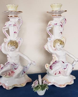 Capodimonte 2 candelieri +cestino fiori
