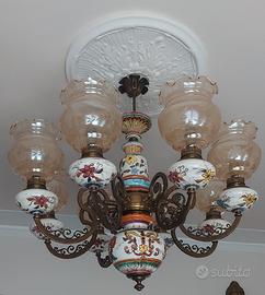 Lampadario a 8 luci in vetro e ceramica