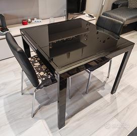 TAVOLO MODERNO IN VETRO NERO ALLUNGABILE  (90/180x