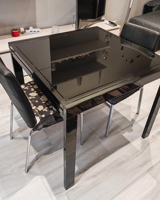 TAVOLO MODERNO IN VETRO NERO ALLUNGABILE  (90/180x