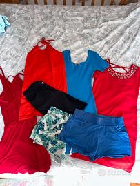 Set estivo donna abiti e shorts azzurro rosso