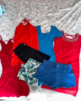 Set estivo donna abiti e shorts azzurro rosso
