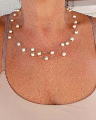 Collana Multifilo con Perle su Filo Invisibile