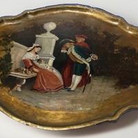 Antico grande vassoio da tavolo dipinto XIX secolo