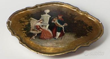 Antico grande vassoio da tavolo dipinto XIX secolo