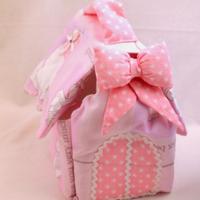 Contenitore ,casetta rosa,fatto a mano