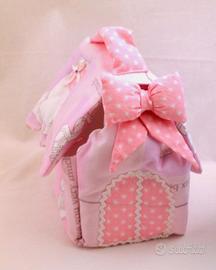 Contenitore ,casetta rosa,fatto a mano