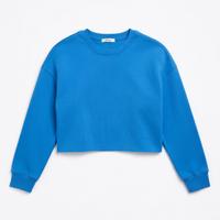 Felpa cropped blu con maniche Sinsay