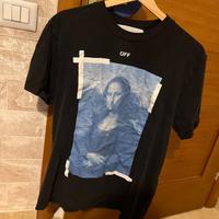 Maglietta t-shirt grigia  off white nera mona lisa