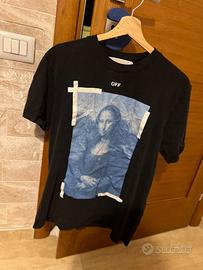 Maglietta t-shirt grigia  off white nera mona lisa