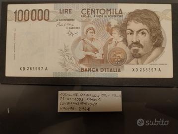 100000 lire Caravaggio tipo 1 25/01/93 XD Sup
