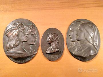 3 medaglioni bassorilievo in bronzo inizio '900