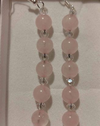 orecchini in argento quarzo rosa 