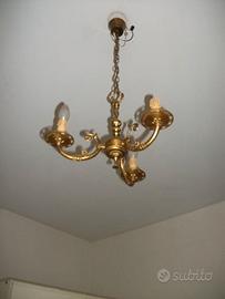 Lampadario a 3 luci in bronzo dorato