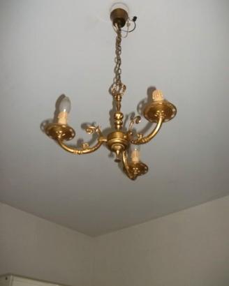 Lampadario a 3 luci in bronzo dorato