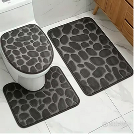 Set 3 tappeti bagno rosa effetto sassi antiscivolo