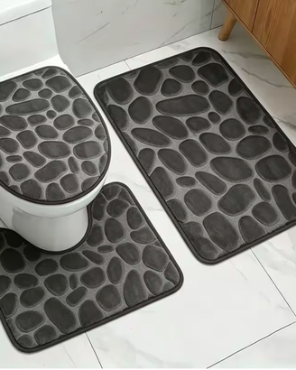 Set 3 tappeti bagno rosa effetto sassi antiscivolo