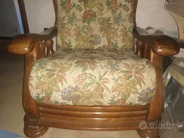 Poltrona legno e stoffa sedia dondolo vimini