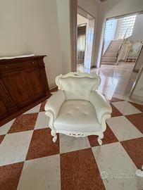Divano con 2 poltrene pelle bianco barocco