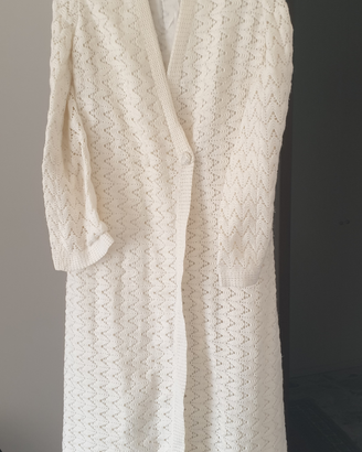 Cardigan lungo ricamato bianco taglia46 donna