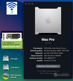 MacPro5.1, 6-Core, 64GB, K600 1GB, Sonoma, Wi-Fi