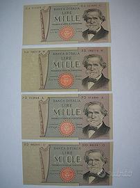 4 Banconote 1000 Lire G.Verdi con 1969 Serie UA