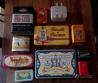 Lotto scatole pubblicitarie in latta vintage 