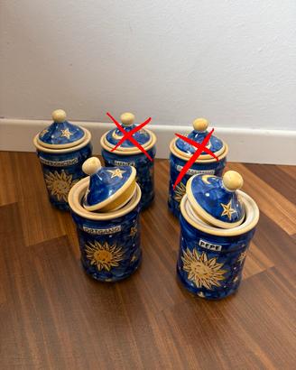 3 barattoli vintage ceramica dipinta a mano