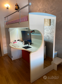 Letto a soppalco con scrivania-cameretta completa