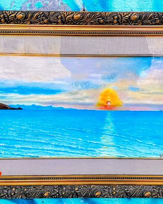 Quadro con tramonto dipinto a mano firmato.