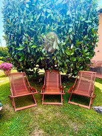 Tre sedie sdraio in  legno teak