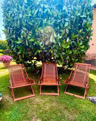 Tre sedie sdraio in  legno teak