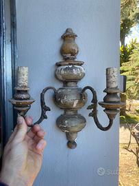 Coppia candelabri elettrificati in legno