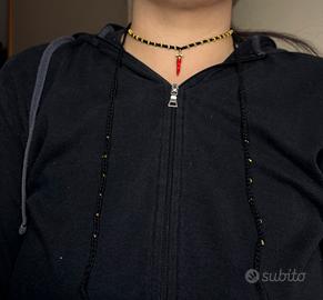 Collana choker nero con corno portafortuna uncinet