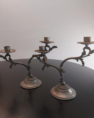 2 candelabri peltro vintage anni '50/60