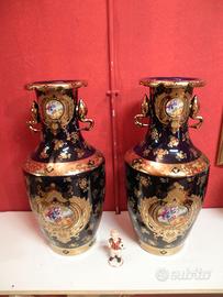 Coppia di vasi blu cobalto e oro da 60cm