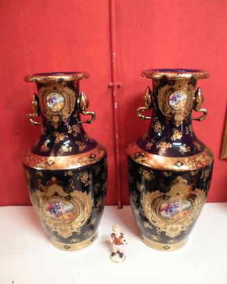 Coppia di vasi blu cobalto e oro da 60cm