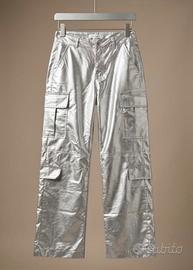 Pantalone cargo argentato nuovo con etichetta