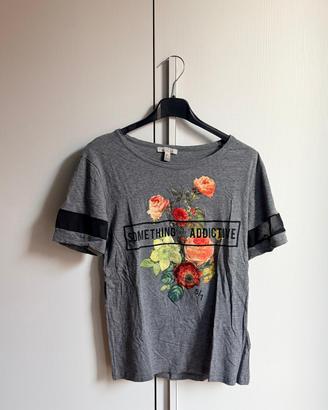 Zara Trafaluc T-shirt Grigia Floreale – Taglia S