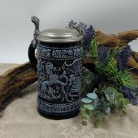 Caraffa tedesca in Ceramica Blu Cobalto e Peltro