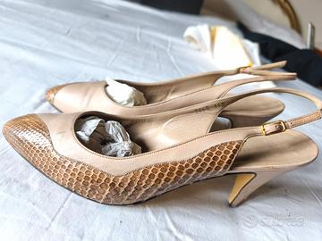 Slingback Bicolor Baldan pelle beige dettagli snak