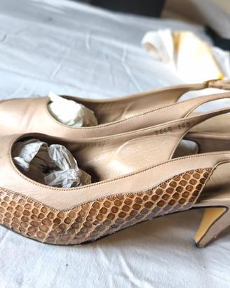 Slingback Bicolor Baldan pelle beige dettagli snak