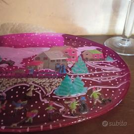 Piatto in vetro con scena natalizia vintage 