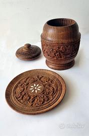 Set Vintage Indiano in legno intagliato a mano 