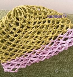 Mesh hat uncinetto in cotone verde e rosa 