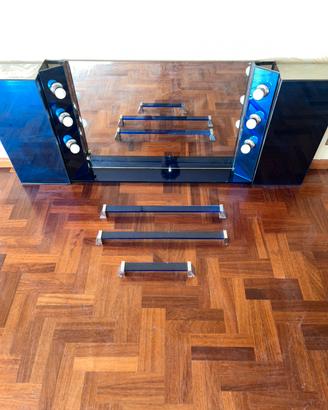 Set Specchio vanity anni ‘70 in vetro blu