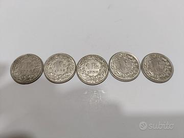 5 monete da 1 Franco Svizzero varie date