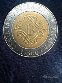 Moneta 500 lire centenario banca d’italia
