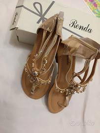 Sandali Gioiello Infradito Renda – Oro con Strass